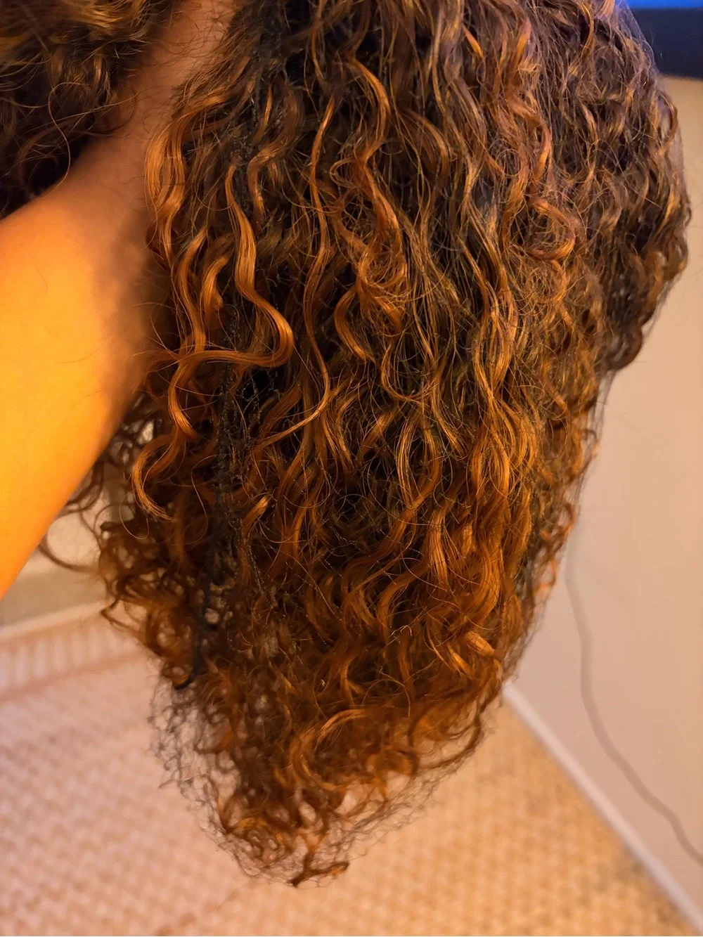 NEW Wavy Curly Brown Highlight Wig with Bangs - Women Veralux blend human hair
